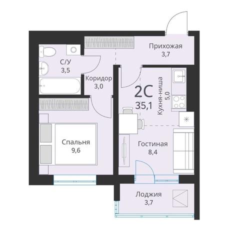 Вариант №16467, 2-комнатная квартира в жилом комплексе На Дачной