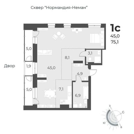 Вариант №8443, 1-комнатная квартира в жилом комплексе Русское солнце