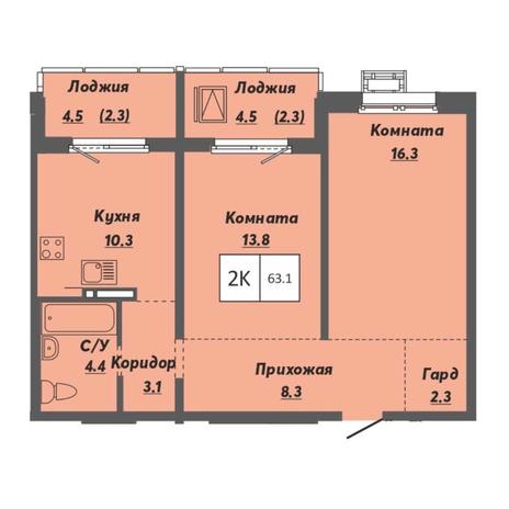 Вариант №7929, 2-комнатная квартира в жилом комплексе Башни Дзен