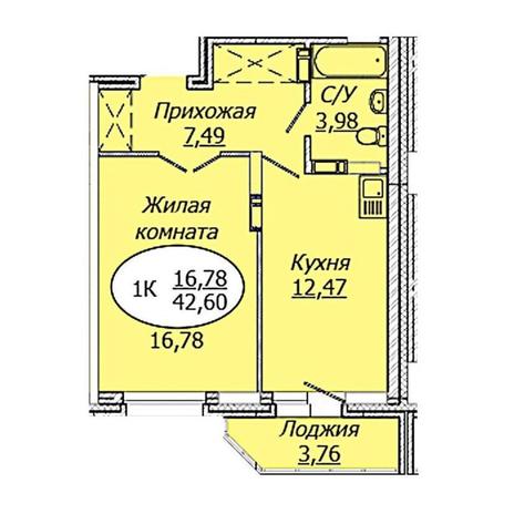 Вариант №17180, 1-комнатная квартира в жилом комплексе Дождь