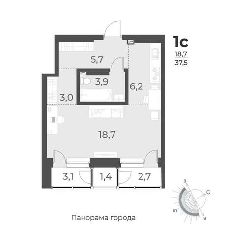Вариант №8409, 1-комнатная квартира в жилом комплексе На Дачной