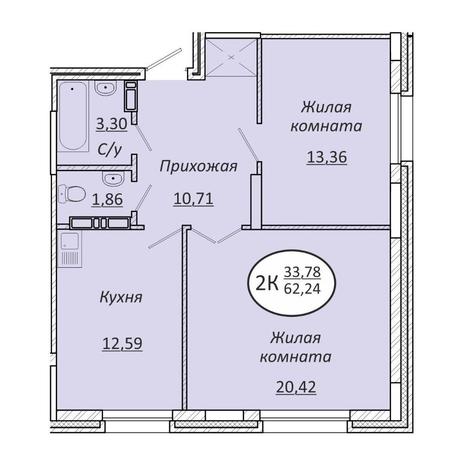 Вариант №13567, 2-комнатная квартира в жилом комплексе Пролетарский
