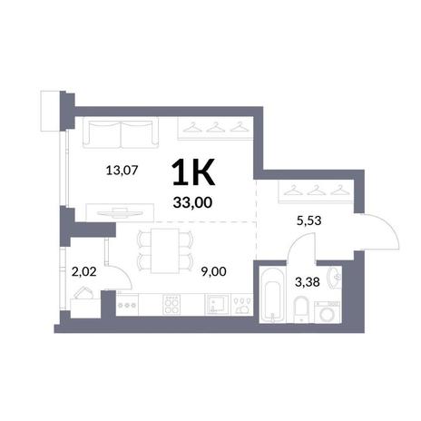 Вариант №11667, 1-комнатная квартира в жилом комплексе Сила Леса