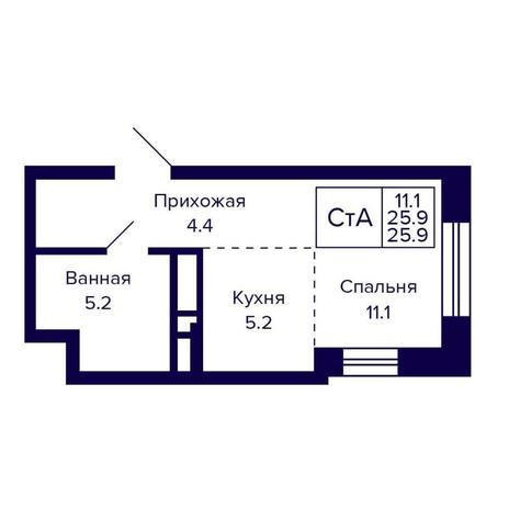 Вариант №16141, 1-комнатная квартира в жилом комплексе На Дачной