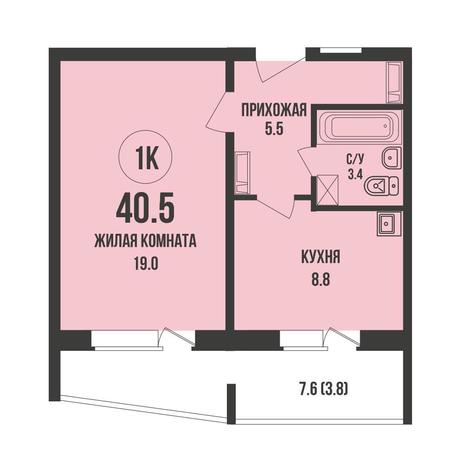 Вариант №17354, 1-комнатная квартира в жилом комплексе Октябрьский квартал