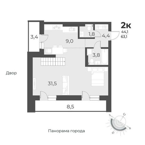 Вариант №15570, 2-комнатная квартира в жилом комплексе Башни Дзен