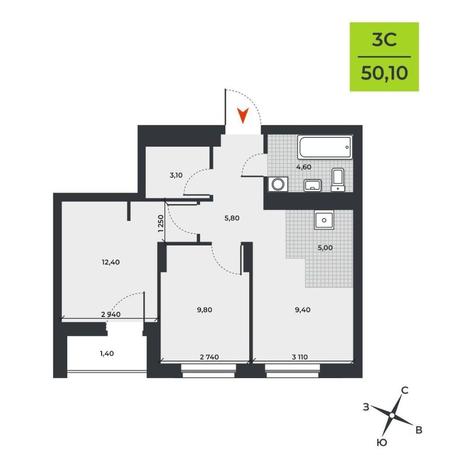 Вариант №16587, 3-комнатная квартира в жилом комплексе NOVA-дом