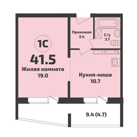 Вариант №17512, 1-комнатная квартира в жилом комплексе Сила Леса