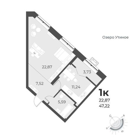 Вариант №8227, 1-комнатная квартира в жилом комплексе Грани