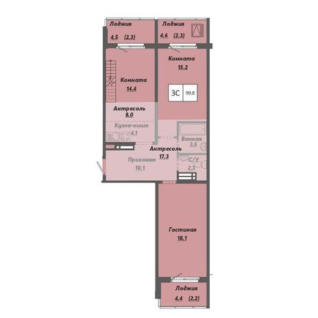 Вариант №9509, 3-комнатная квартира в жилом комплексе Citatum