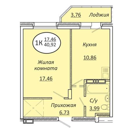 Вариант №13581, 1-комнатная квартира в жилом комплексе Сила Леса