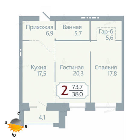 Вариант №1748, 2-комнатная квартира в жилом комплексе Бульварный переулок