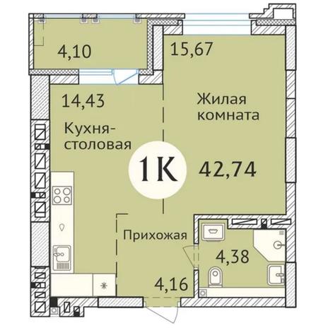 Вариант №6424, 2-комнатная квартира в жилом комплексе Заельцовский