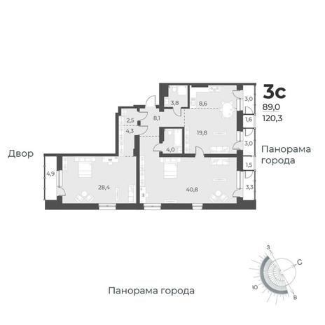 Вариант №8461, 3-комнатная квартира в жилом комплексе Оскар