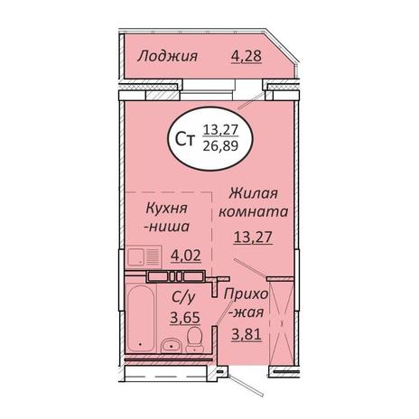 Вариант №13572, 1-комнатная квартира в жилом комплексе Октябрьский квартал