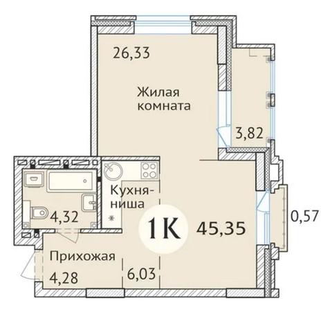 Вариант №6435, 2-комнатная квартира в жилом комплексе Заельцовский