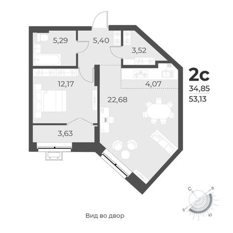 Вариант №8232, 2-комнатная квартира в жилом комплексе Башни Дзен