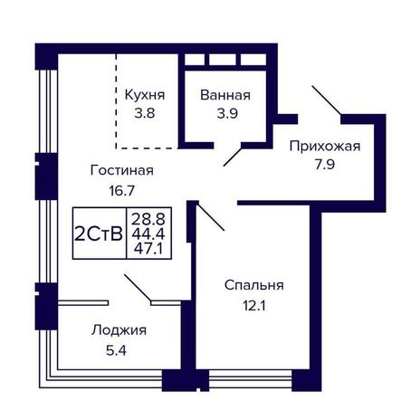 Вариант №16167, 2-комнатная квартира в жилом комплексе Башни Дзен