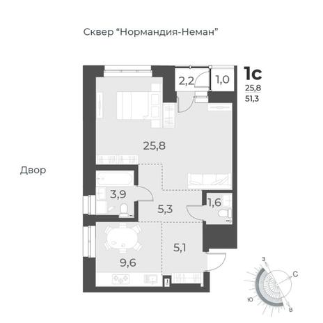Вариант №8416, 1-комнатная квартира в жилом комплексе Дождь