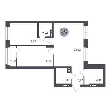 Вариант №16027, 3-комнатная квартира в жилом комплексе Prime House