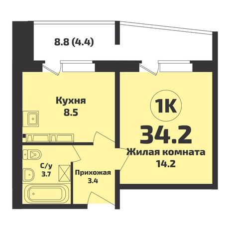 Вариант №14739, 1-комнатная квартира в жилом комплексе Сила Леса