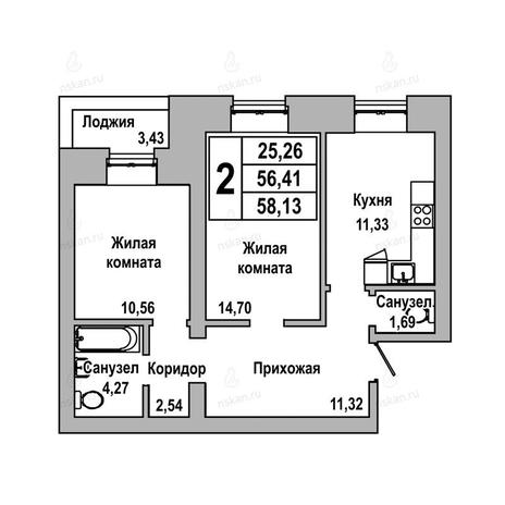 Вариант №1031, 2-комнатная квартира в жилом комплексе ГринАрт