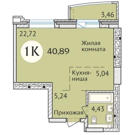 Вариант №6419, 1-комнатная квартира в жилом комплексе Заельцовский