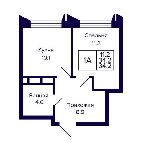 Вариант №16154, 1-комнатная квартира в жилом комплексе Шесть звезд